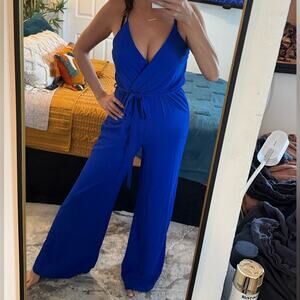AGACI - Vibrant Blue Wide-Leg Jumpsuit with Strap - LARGE